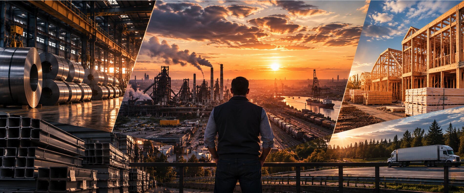 A collage representing American Dream Search's practice areas: steel and metals, and building products.